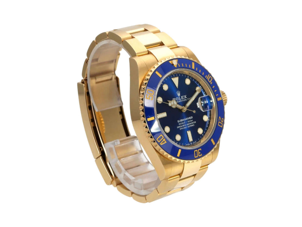Rolex Submariner Date 41 Gelbgold 126618LB mit blauem Zifferblatt und 18 Karat Gelbgold Gehäuse und Armband.