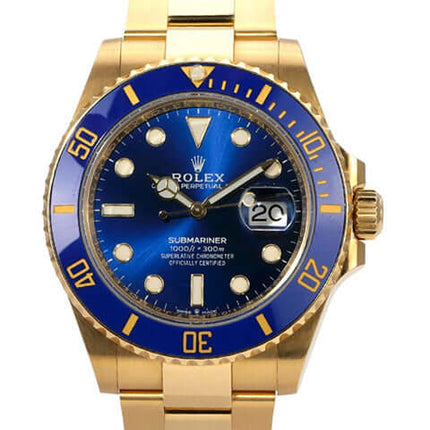 Rolex Submariner Date 41 Gelbgold 126618LB mit blauem Zifferblatt und 18 Karat Gelbgold Armband.