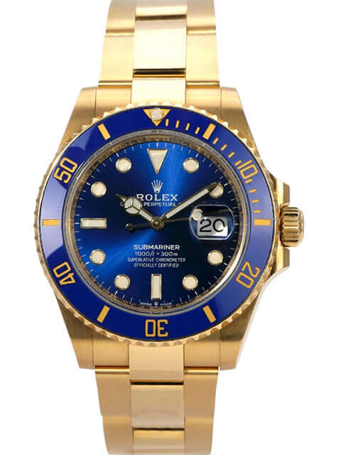 Rolex Submariner Date 41 Gelbgold 126618LB mit blauem Zifferblatt und 18 Karat Gelbgold Armband.