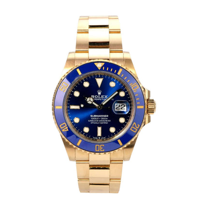 Rolex Submariner Date 41 Gelbgold 126618LB mit blauem Zifferblatt und 18 Karat Gelbgold Armband.