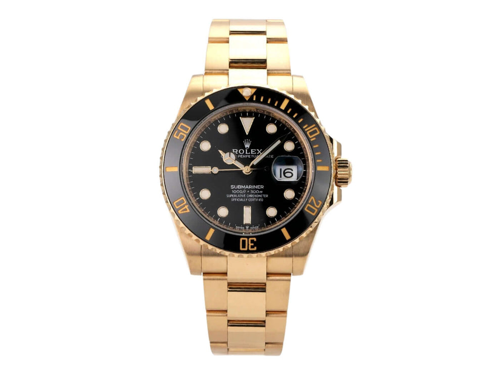 Rolex Submariner Date 41 Gelbgold 126618LN mit schwarzem Zifferblatt und Keramikeinlage, poliert und satiniert.