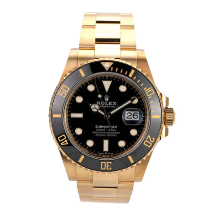 Rolex Submariner Date 41 Gelbgold 126618LN mit schwarzem Zifferblatt und 18 Karat Gelbgold Armband.