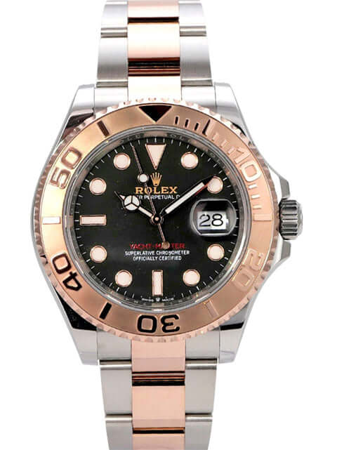 Rolex Yacht-Master 40 Oystersteel Everose-Gold 126621 Schwarz mit schwarzem Zifferblatt und Everose-Gold-Lünette.