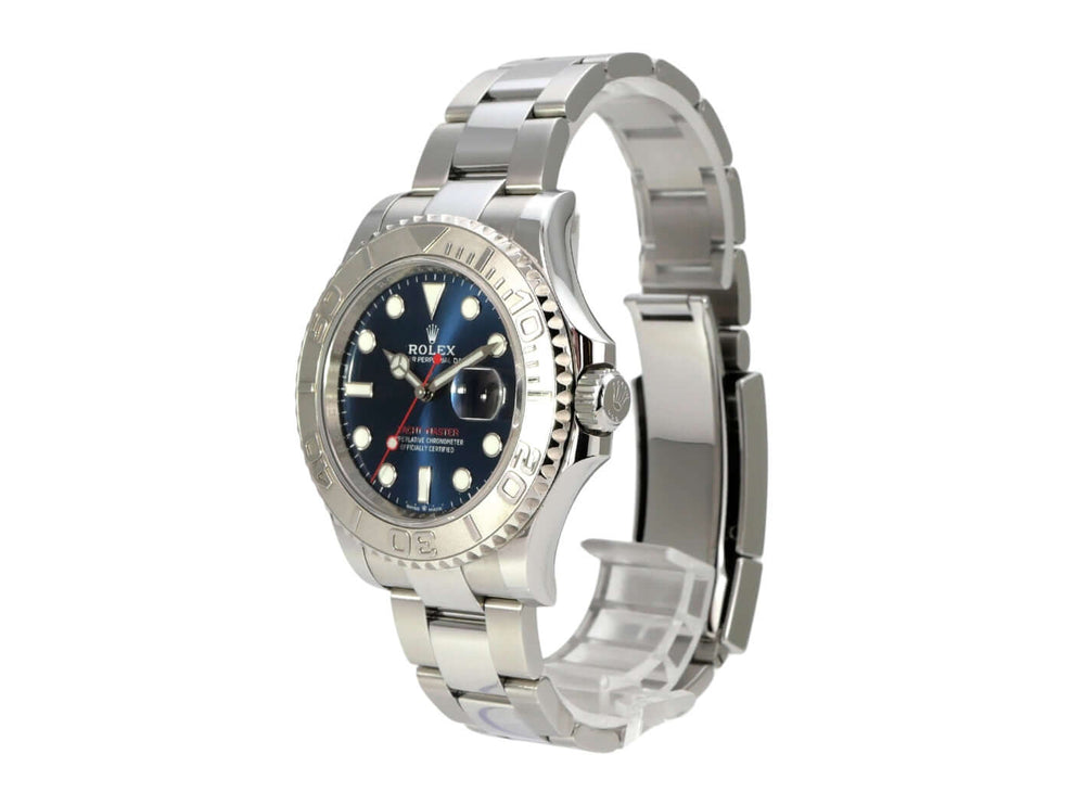 Rolex Yacht-Master 40 Oystersteel Platin 126622 Blau auf Edelstahlband mit blauem Zifferblatt und Platinlünette