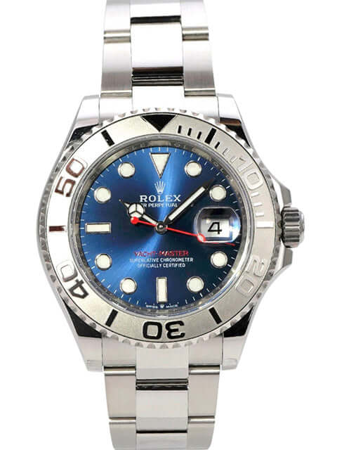 Rolex Yacht-Master 40 Oystersteel Platin 126622 Blau mit blauem Zifferblatt und Oyster-Edelstahlband.