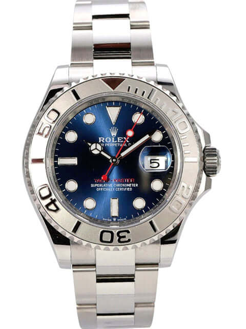 Rolex Yacht-Master 40 Oystersteel Platin 126622 Blau mit blauem Zifferblatt und Oyster-Edelstahlarmband.