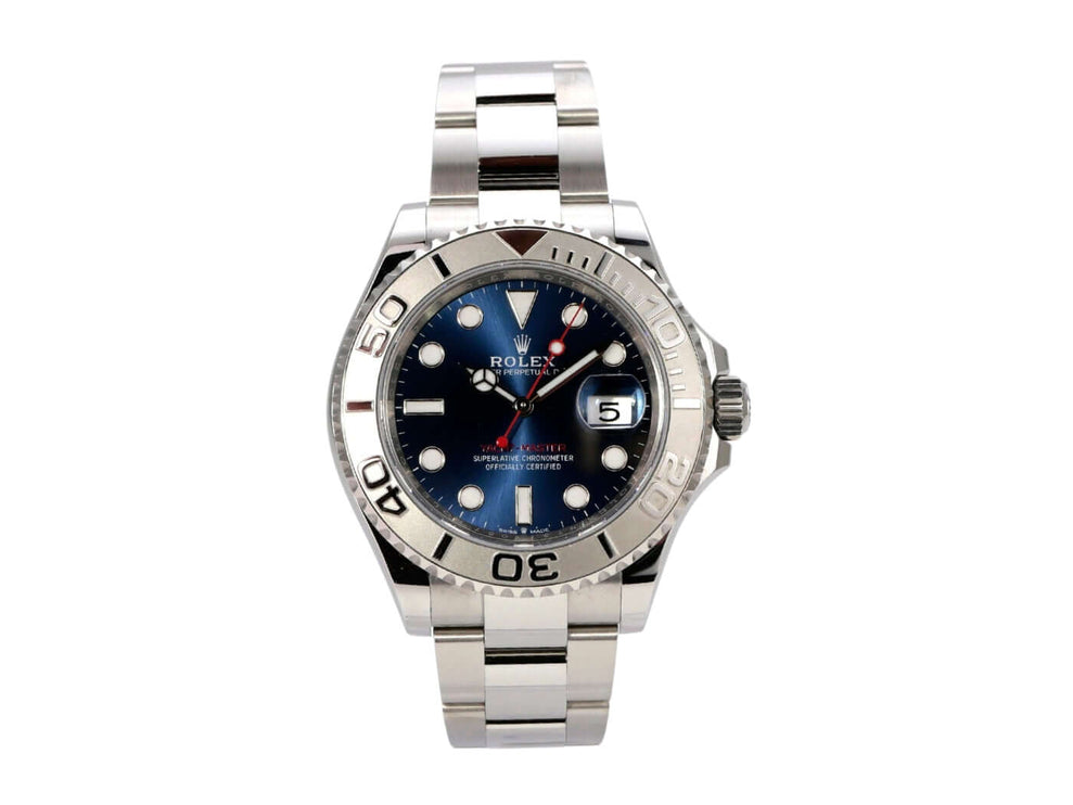 Rolex Yacht-Master 40 Oystersteel Platin 126622 Blau Uhr mit blauen Zifferblatt und 40 mm Edelstahlgehäuse.