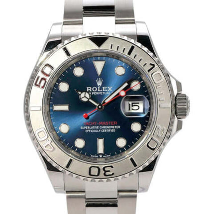 Rolex Yacht-Master 40 Oystersteel Platin 126622 Blau mit blauem Zifferblatt und Edelstahlband.