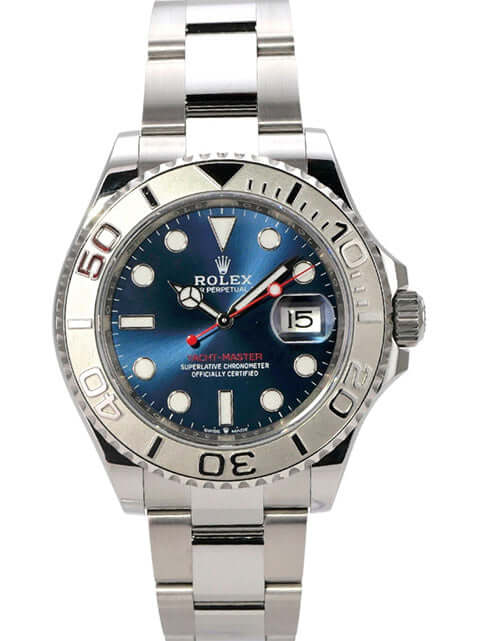 Rolex Yacht-Master 40 Oystersteel Platin 126622 Blau mit blauem Zifferblatt und Edelstahlband.