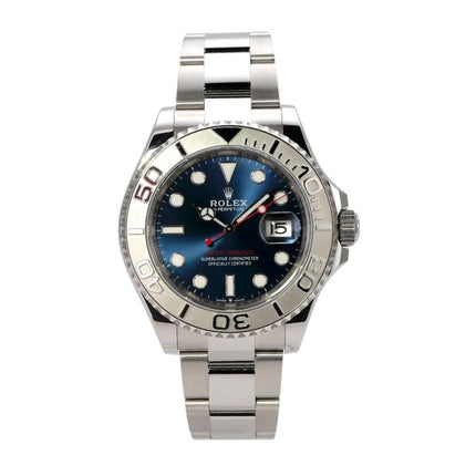Rolex Yacht-Master 40 Oystersteel Platin 126622 Blau mit blauem Zifferblatt und Edelstahlarmband.