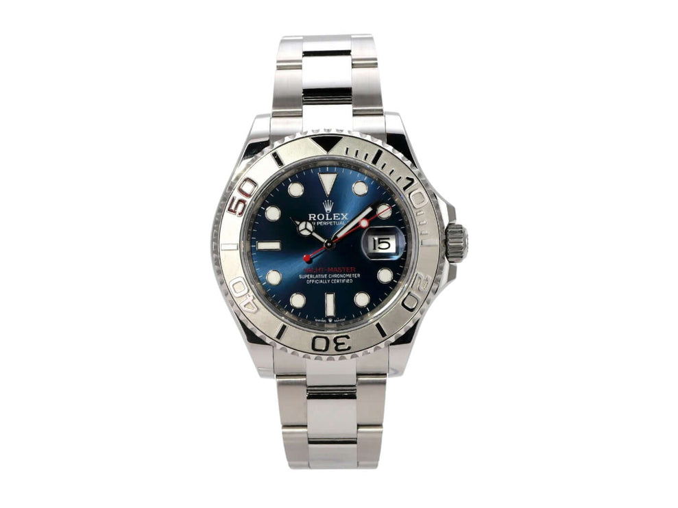 Rolex Yacht-Master 40 Oystersteel Platin 126622 Blau mit blauem Zifferblatt und Edelstahlarmband.