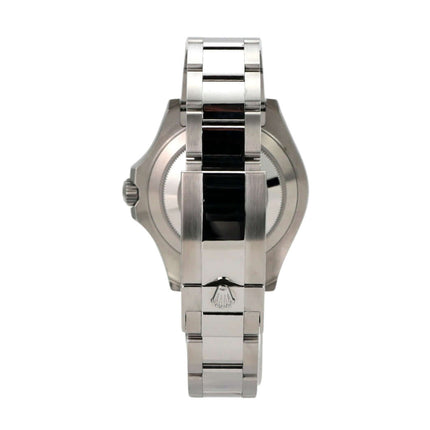 Rolex Yacht-Master 40 Oystersteel Platin 126622 Blau seitliche Ansicht mit Edelstahlband und Sicherheitsfaltschließe