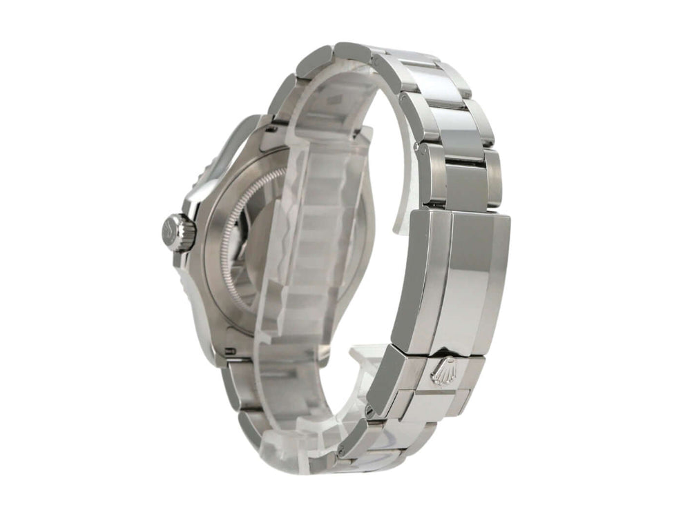 Seitenansicht der Rolex Yacht-Master 40 Oystersteel Platin 126622 Rhodium mit poliertem Edelstahlband.