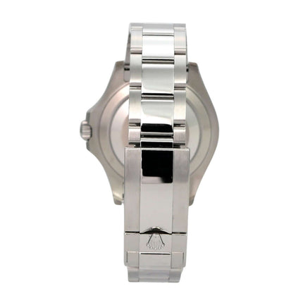 Rolex Yacht-Master 40 Oystersteel Platin 126622 Rhodium Rückansicht des Edelstahlarmbands und Gehäuses.