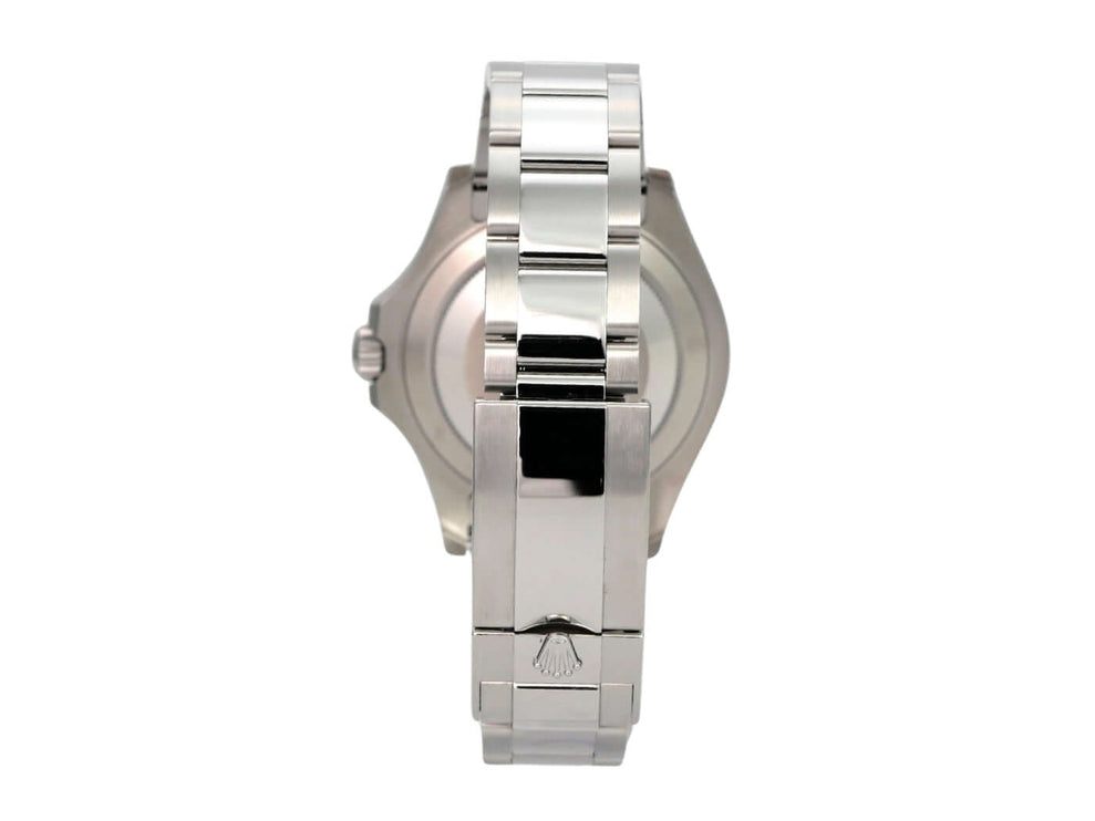 Rolex Yacht-Master 40 Oystersteel Platin 126622 Rhodium Rückansicht des Edelstahlarmbands und Gehäuses.