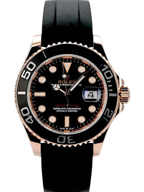 Rolex Yacht-Master 40 Everose-Gold 126655 mit schwarzem Zifferblatt und Oyster Kautschukband.