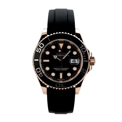 Rolex Yacht-Master 40 Everose-Gold 126655 mit schwarzem Zifferblatt und Oyster Kautschukband.
