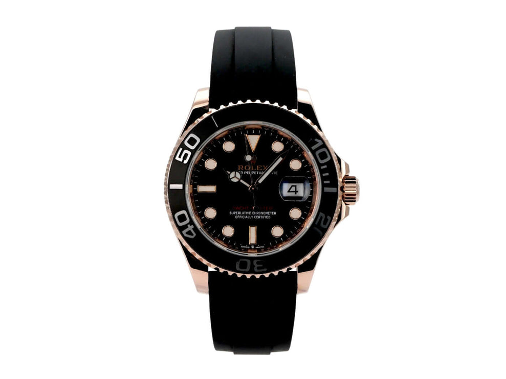 Rolex Yacht-Master 40 Everose-Gold 126655 mit schwarzem Zifferblatt und Oyster Kautschukband.