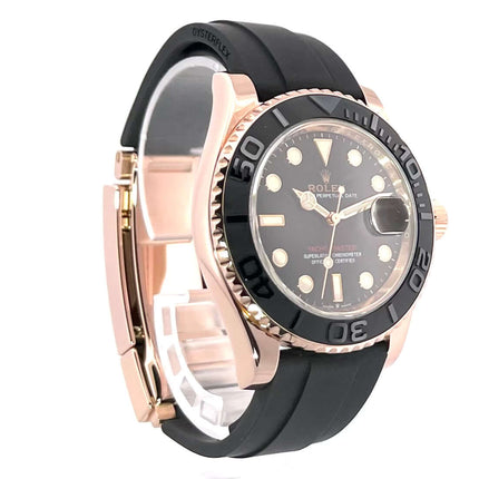 Rolex Yacht-Master 40 Everose-Gold 126655, schwarzes Zifferblatt, Kautschukband, Keramik Lünette, luxuriöse Armbanduhr aus 2021