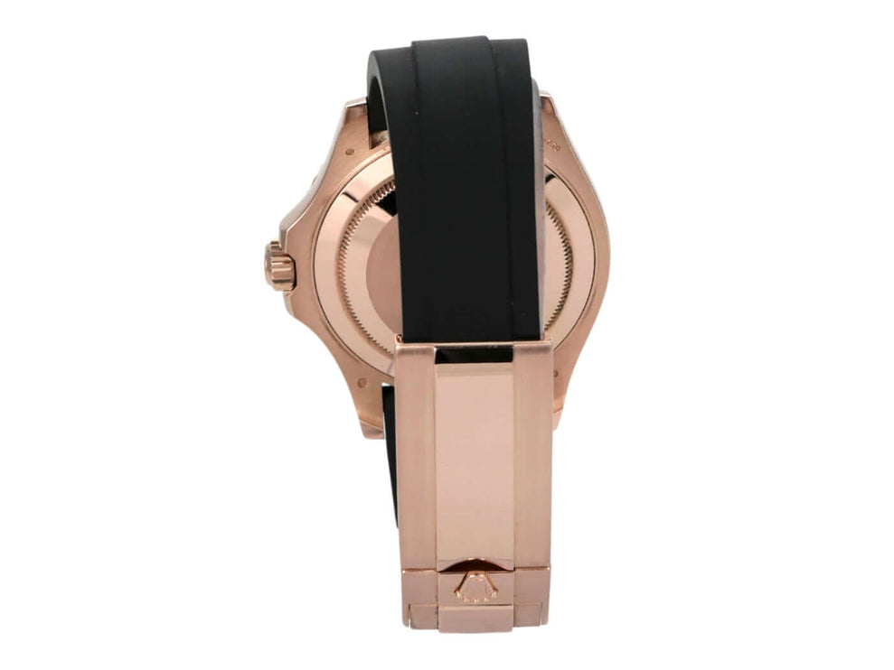 Rolex Yacht-Master 40 Everose-Gold 126655 mit schwarzem Kautschukband und Sicherheitsschließe, Rückansicht