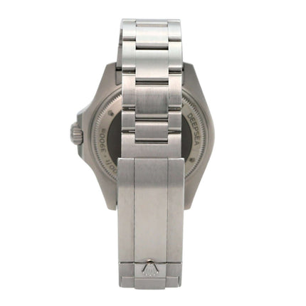 Rolex Sea-Dweller 126660 Deepsea Edelstahlarmband und Gehäuse, Rückansicht der Taucheruhr mit Heliumventil