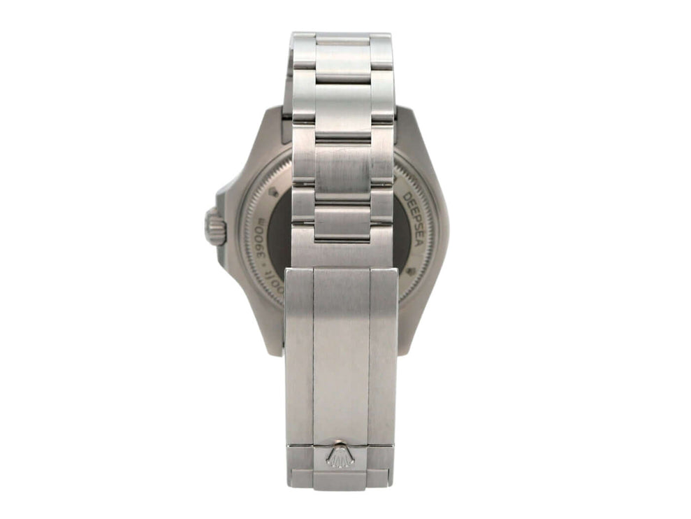 Rolex Sea-Dweller 126660 Deepsea Edelstahlarmband und Gehäuse, Rückansicht der Taucheruhr mit Heliumventil