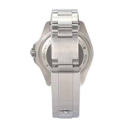 Rückseite der Rolex Sea-Dweller Deepsea 126660 D-Blue, Edelstahlarmband und Sicherheitsfaltschließe, Detailansicht.