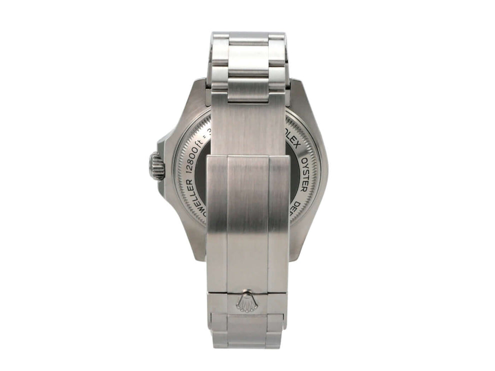 Rolex Sea-Dweller Deepsea 126660 D-Blue Rückansicht mit Edelstahlarmband und Sicherheitsfaltschließe.