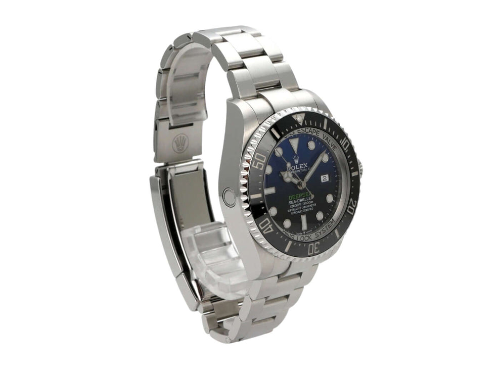 Rolex Sea-Dweller Deepsea 126660 D-Blue: Edelstahl Uhr mit schwarzem Zifferblatt und Oyster Band.