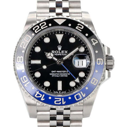 Rolex GMT Master II 126710BLNR Edelstahl mit schwarz-blauem Zifferblatt und Jubile-Edelstahlarmband aus 2021.