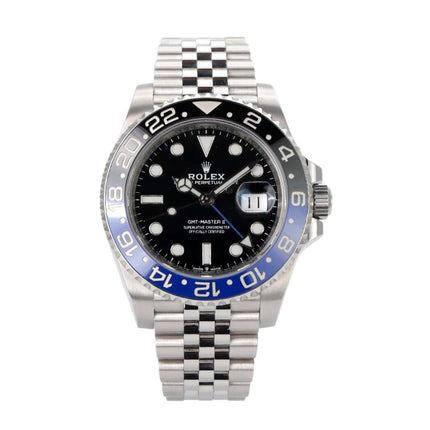 Rolex GMT-Master II 126710BLNR Edelstahl, schwarzes Zifferblatt, blaue und schwarze Lünette, Jubile-Armband, 2021.