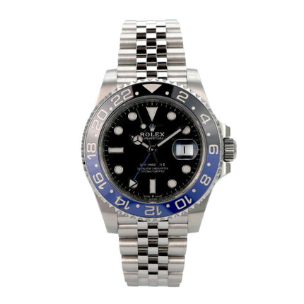 Rolex GMT-Master II 126710BLNR Edelstahl mit schwarzem Zifferblatt und jubilee Edelstahlarmband.