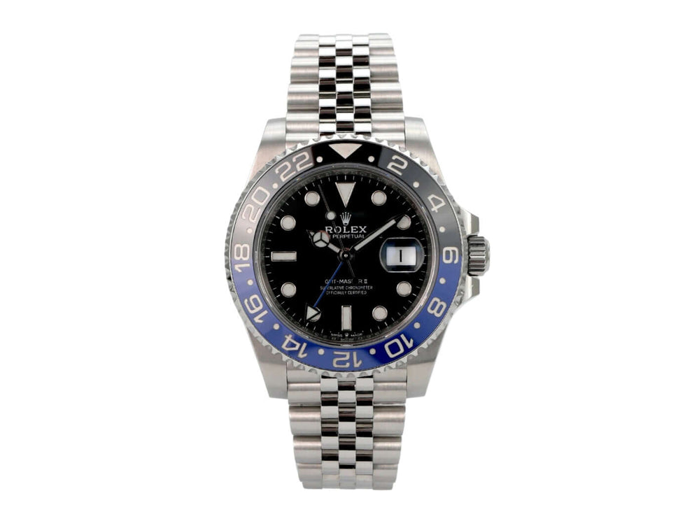 Rolex GMT-Master II 126710BLNR Edelstahl mit schwarzem Zifferblatt und jubilee Edelstahlarmband.