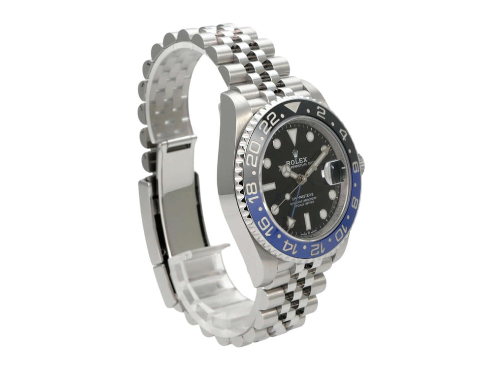 Rolex GMT-Master II 126710BLNR Edelstahl mit schwarzem Zifferblatt und Jubile-Edelstahlarmband.