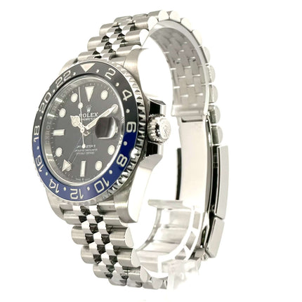 Rolex GMT Master II Edelstahl 126710BLNR, schwarzes Zifferblatt, blau/schwarze Keramik Lünette, Jubiläumarmband, poliert, aus 2020.