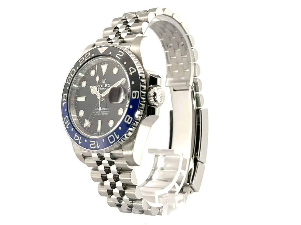 Rolex GMT Master II Edelstahl 126710BLNR, schwarzes Zifferblatt, blau/schwarze Keramik Lünette, Jubiläumarmband, poliert, aus 2020.