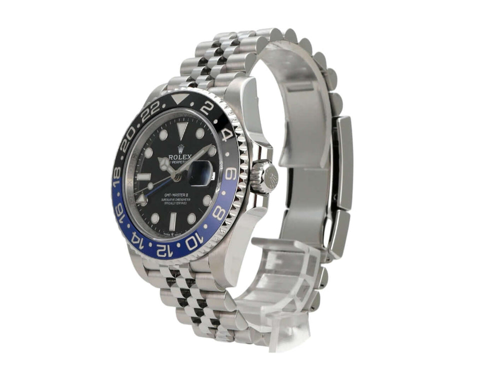 Rolex GMT-Master II Edelstahl 126710BLNR, schwarz-blaues Zifferblatt, Jubile-Armband, 40 mm Gehäusedurchmesser