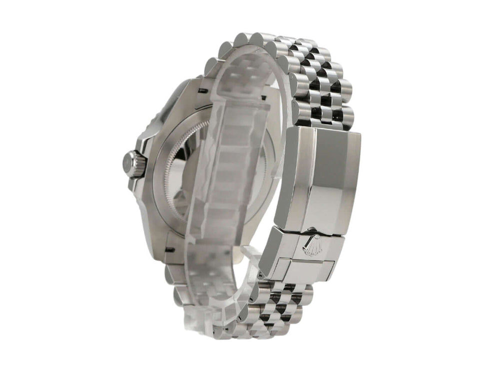 Rolex GMT-Master II Edelstahl 126710BLNR: Detailansicht des Jubile-Edelstahlarmbands und Gehäuses.