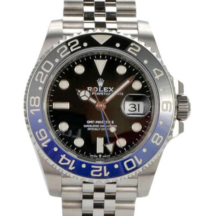 Rolex GMT-Master II 126710BLNR Edelstahl Uhr mit schwarzem Zifferblatt und blau/schwarzer Keramikeinlage