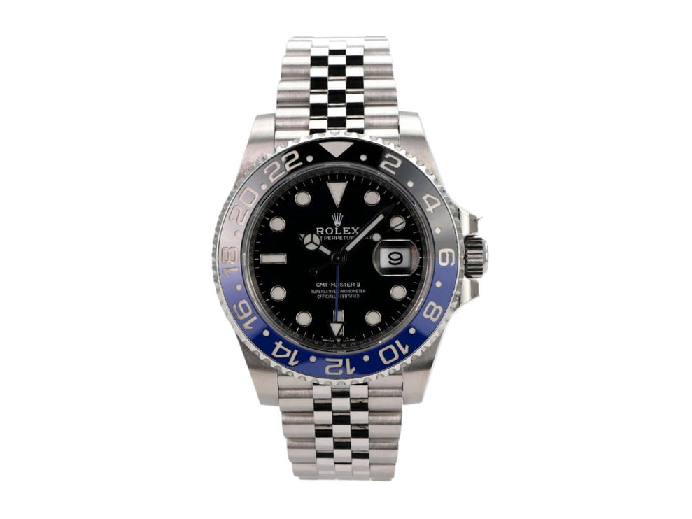 Rolex GMT-Master II 126710BLNR Edelstahl mit schwarzem Zifferblatt und blau/schwarzer Lünette, 2021.