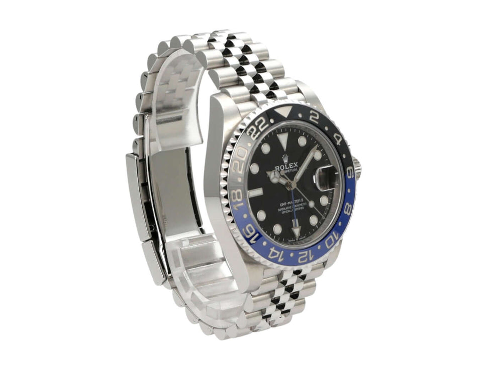 Rolex GMT-Master II 126710BLNR Edelstahl mit schwarzem Zifferblatt und jubilee Edelstahlarmband.