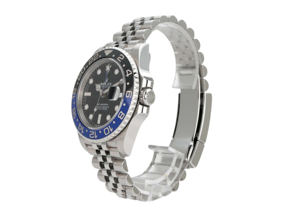 Rolex GMT Master II 126710BLNR Edelstahl, 40 mm Durchmesser, blaue Lünette, schwarzes Zifferblatt, Jubile-Armband.