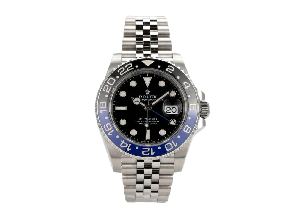 Rolex GMT-Master II 126710BLNR, Edelstahl, 40 mm, schwarzes Zifferblatt, blaue Keramikeinlage, Jubile-Armband.