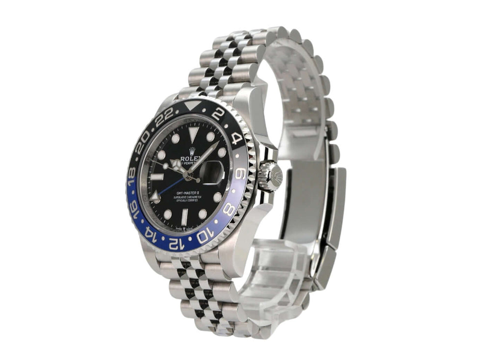 Rolex GMT-Master II 126710BLNR Edelstahl mit schwarzem Zifferblatt und blau/schwarzer Keramiklünette