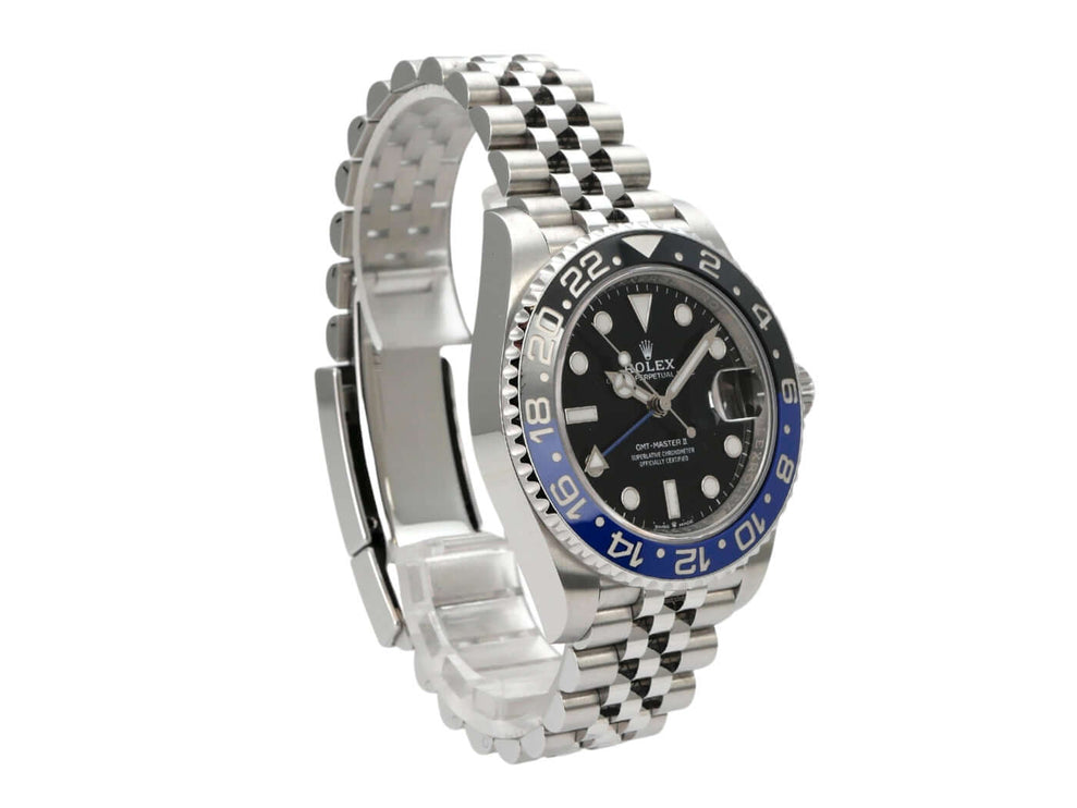 Rolex GMT-Master II 126710BLNR Edelstahl mit schwarzem Zifferblatt und Jubile-Armband in Edelstahl.