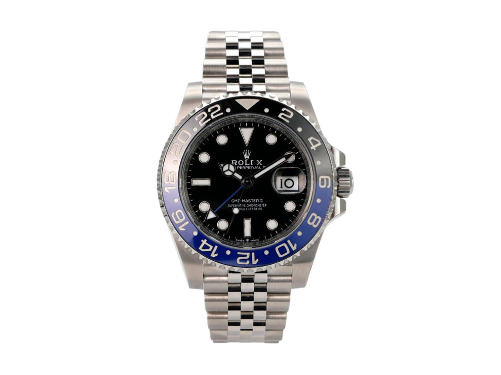 Rolex GMT-Master II Edelstahl 126710BLNR mit schwarzem Zifferblatt und Jubile-Edelstahlarmband