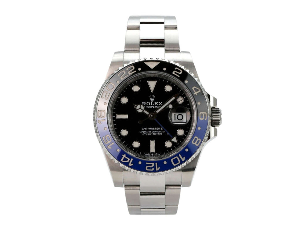 Rolex GMT-Master II Edelstahl 126710BLNR Oyster-Band mit schwarzem Zifferblatt und blauer Keramikeinlage