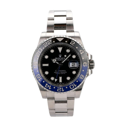 Rolex GMT-Master II Edelstahl 126710BLNR Oyster-Band mit schwarz-blauem Zifferblatt und Edelstahlarmband