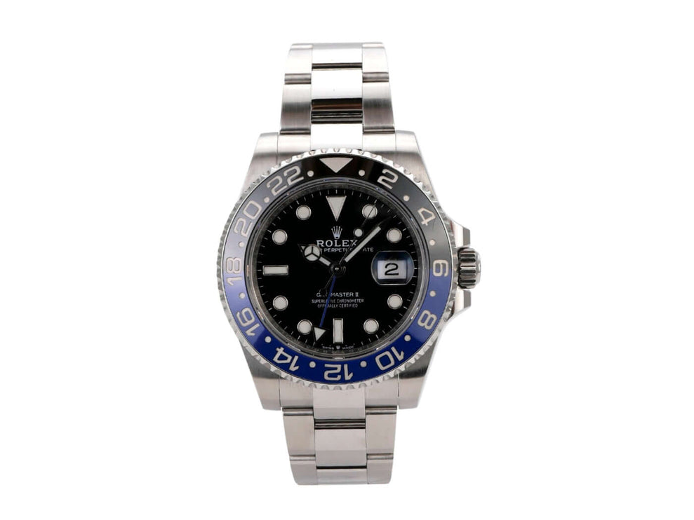 Rolex GMT-Master II Edelstahl 126710BLNR Oyster-Band mit schwarz-blauem Zifferblatt und Edelstahlarmband