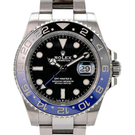 Rolex GMT-Master II Edelstahl 126710BLNR Oyster-Band mit schwarzem Zifferblatt und Edelstahlarmband